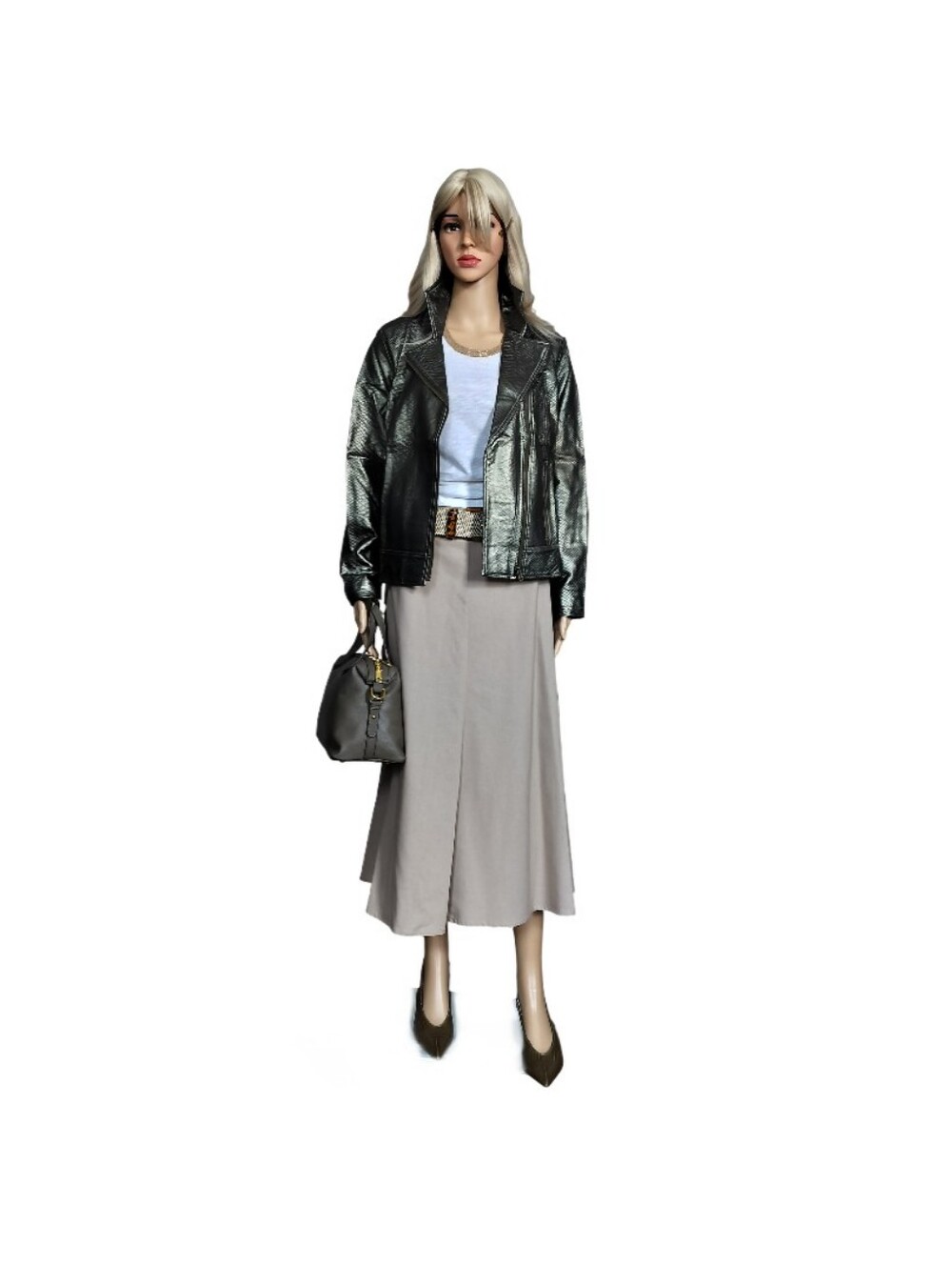 Metallic Snake Skin Olive Cropped Blazer Jacket - Women Size M NWT - Picture 7 of 8